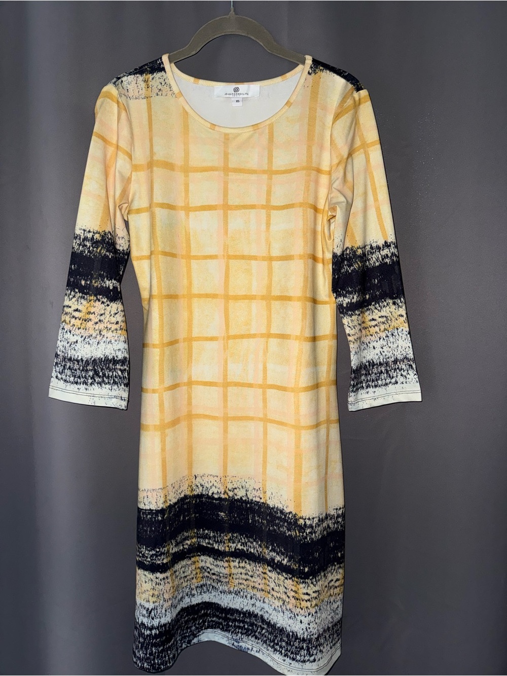 Light Yellow Plaid & Abstract Print Women's Dress